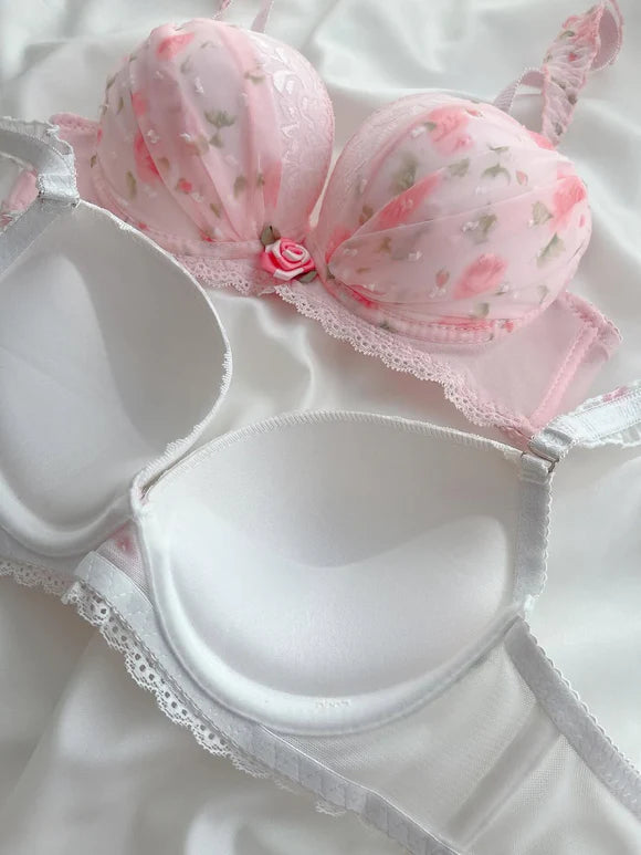 Sweet Flower Floral Comfort Pushup Bra Set