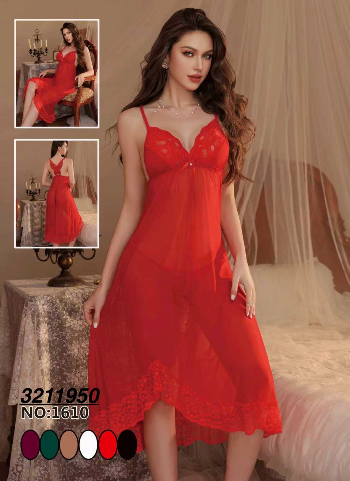 Elegant Lace Midi Nightdress