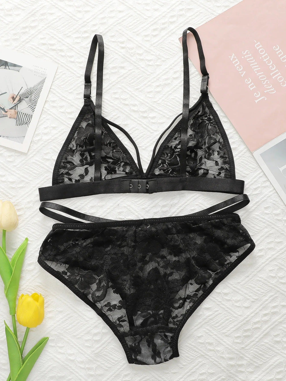 Ultra-thin Lace Flowers Floral non Padded Set
