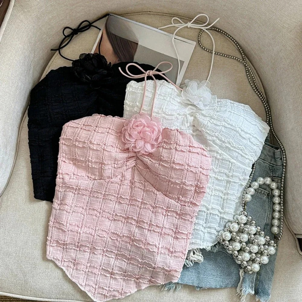 Crop Top Slim Fit Camisole Fashionable Flower Design