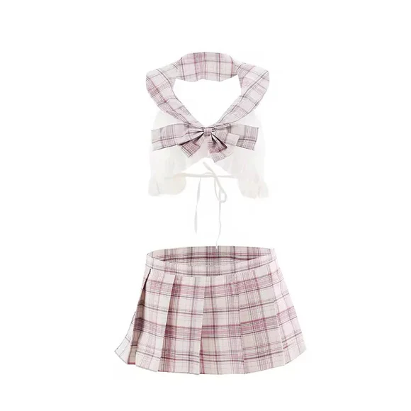 Plaid Bow Waitress Costume Set