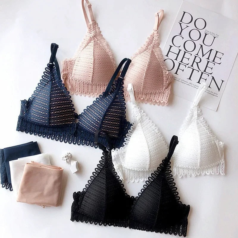 Front Closure Floral Lace Push Up Bra Set