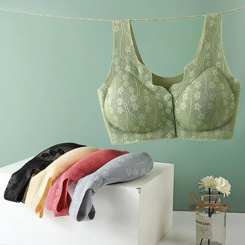 Front Open Button Nursing Flower Bra