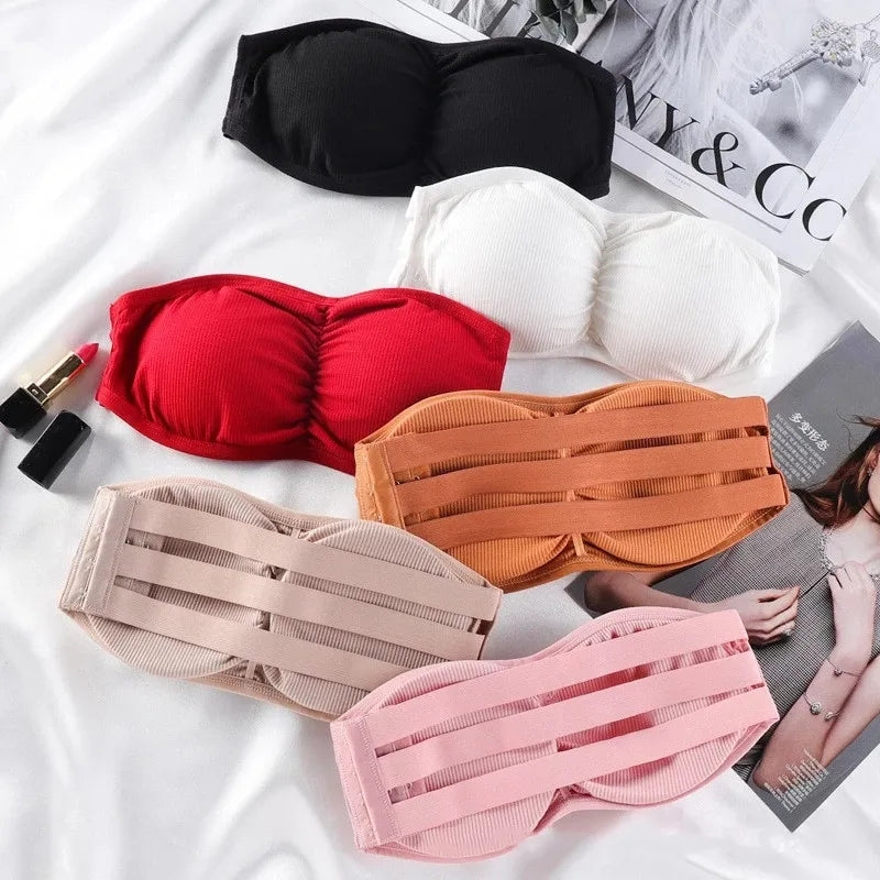 Women's Strapless Wireless  Paded Push-Up Bra