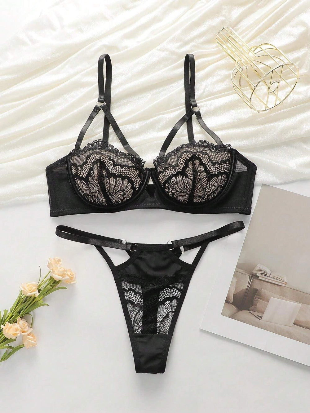 Lace Transparent Push-up Underwear Bra Set