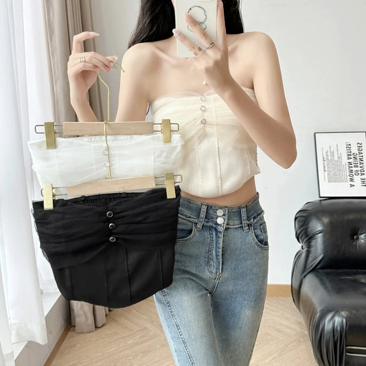 Strapless Mesh Button Camisole Top