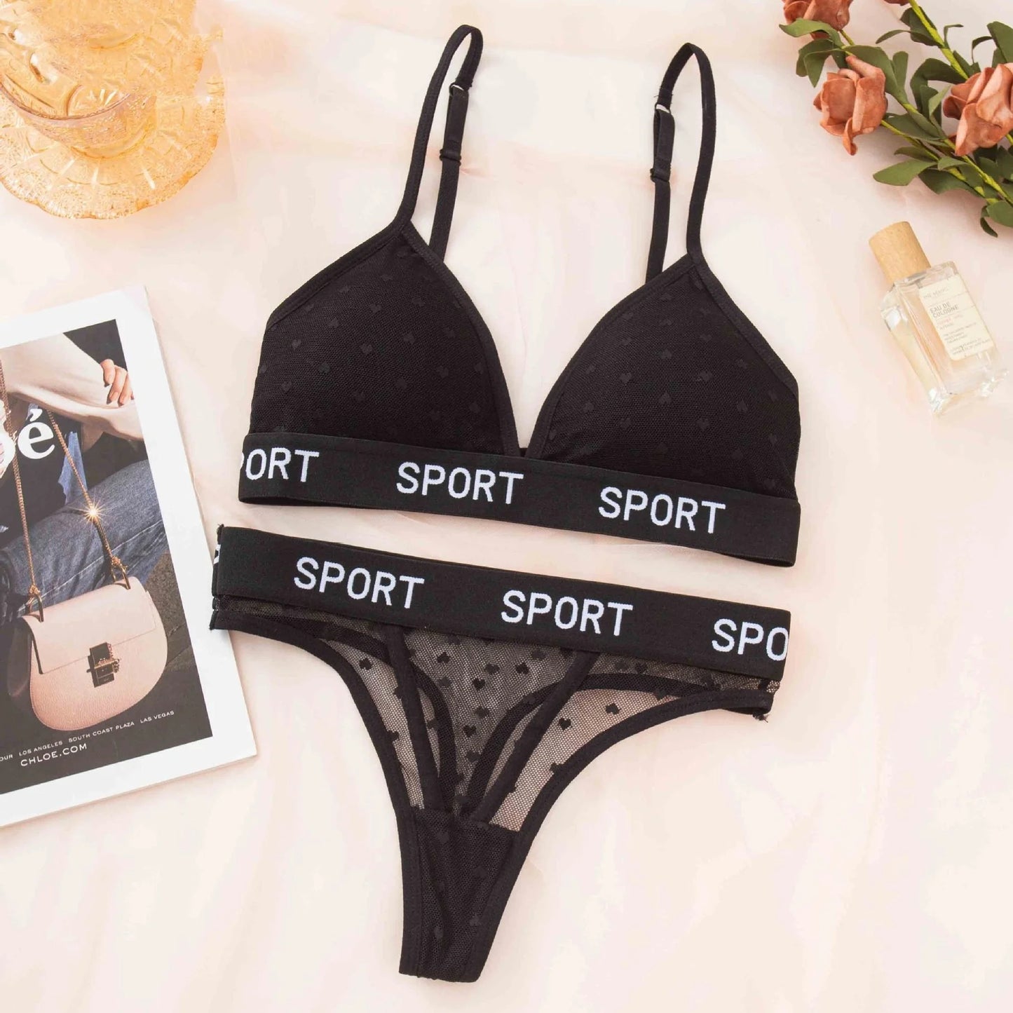 Sporty Net Bra & Panty Set – Soft Mesh Matching Set
