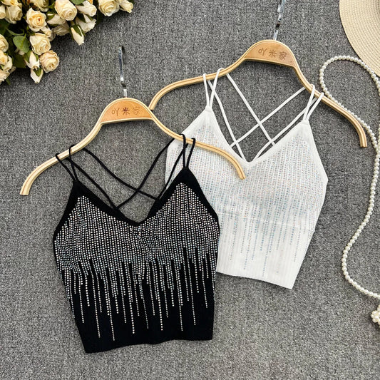 Rhinestone Strappy Camisole Top – Sparkle Crop Cami