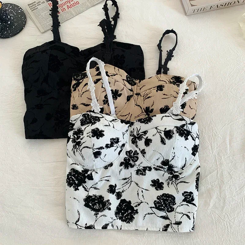Chic Floral Print Padded Camisole Top