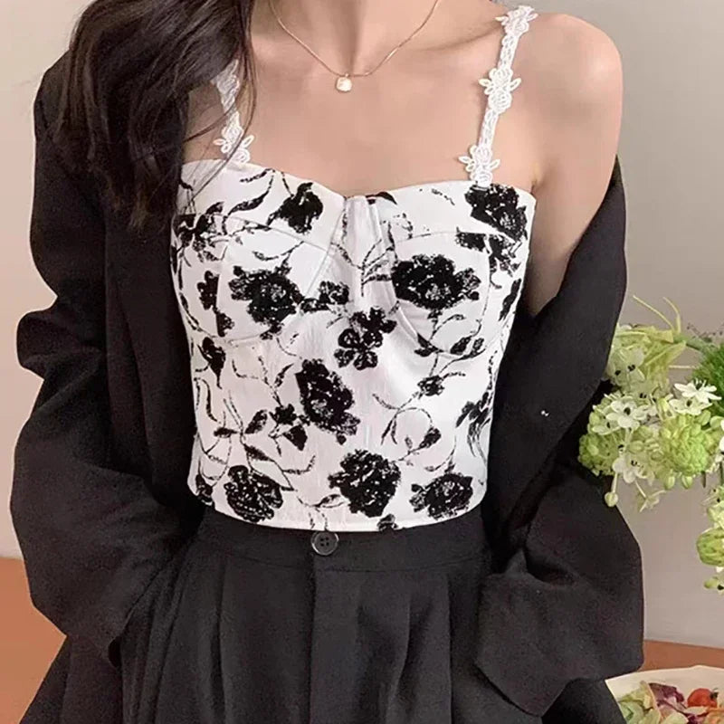 Chic Floral Print Padded Camisole Top