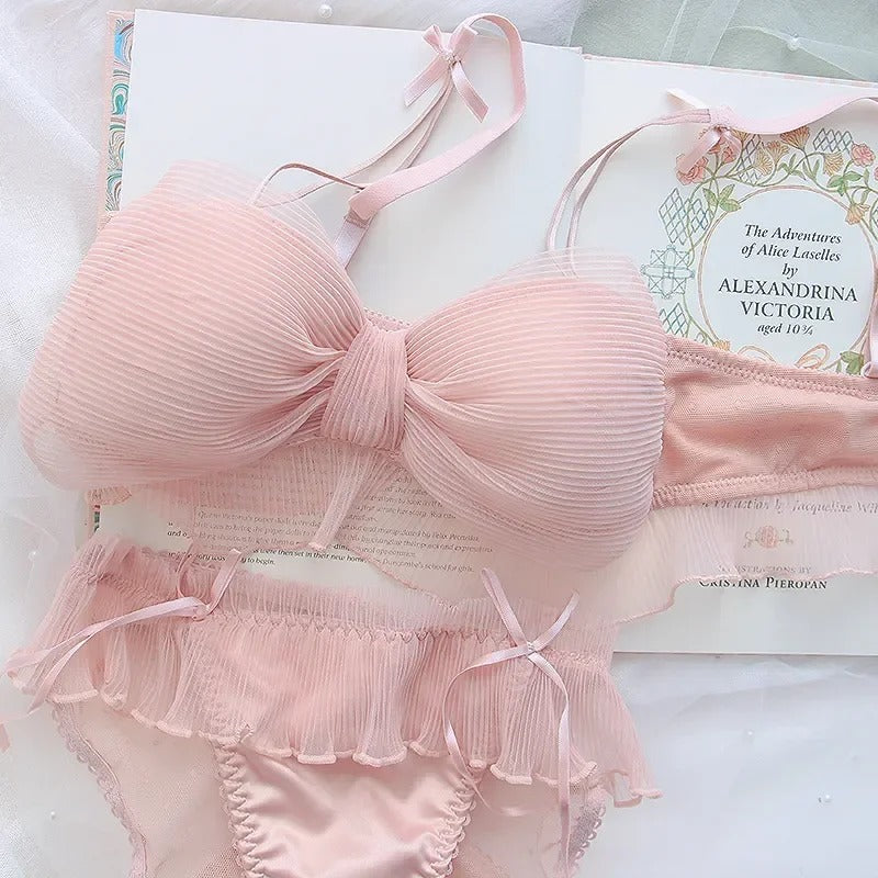 Cute Stylish Bow Style Padded Soft Bra Set
