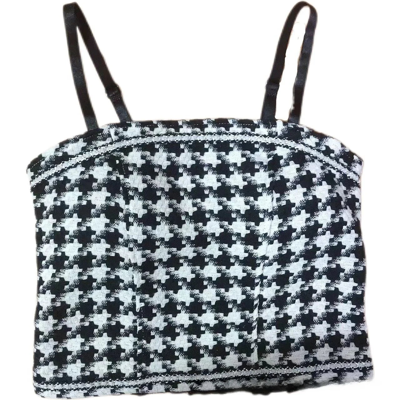 Houndstooth Lace Trim Halter Camisole Top