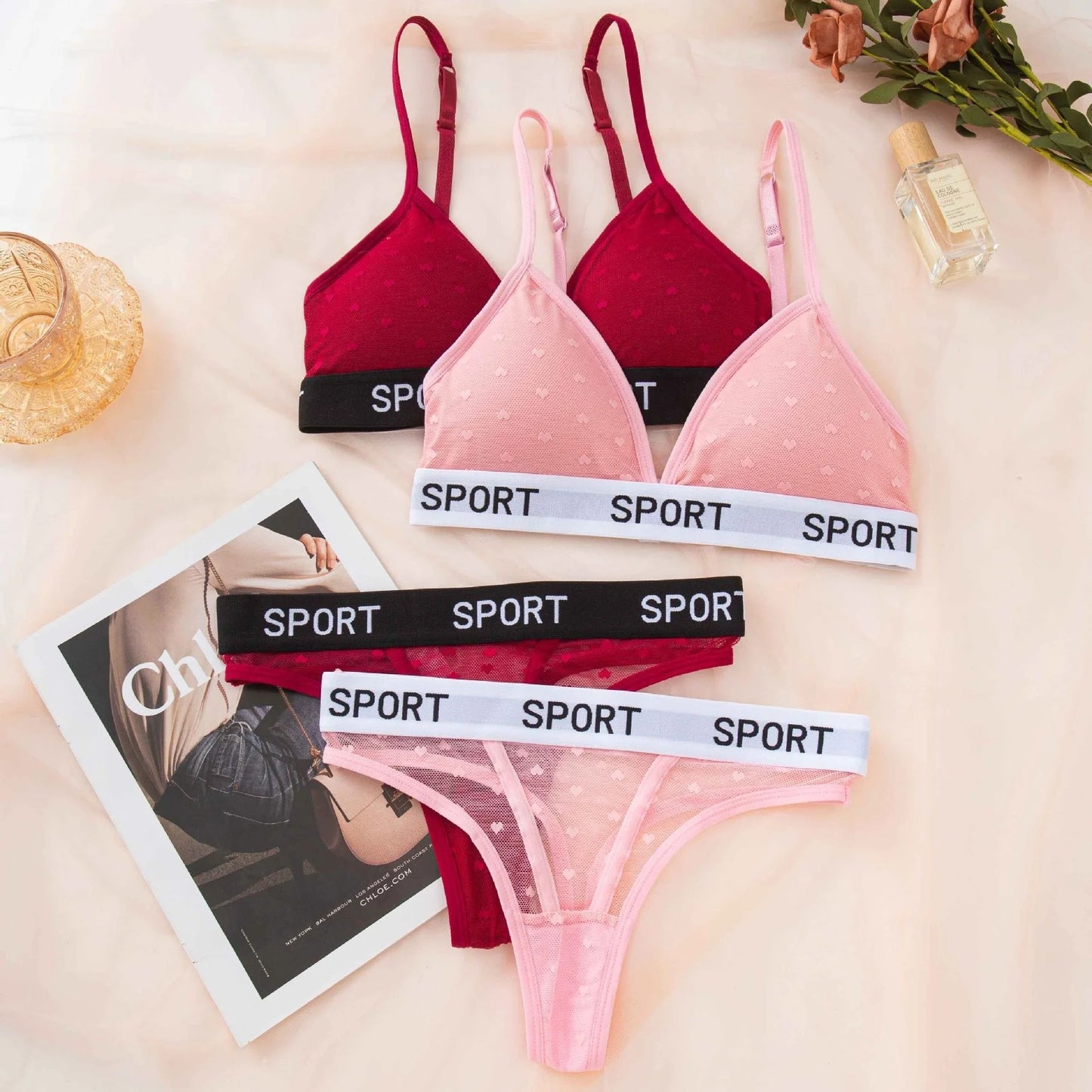 Sporty Net Bra & Panty Set – Soft Mesh Matching Set