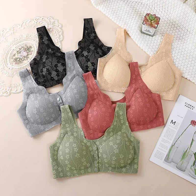 Front Open Button Nursing Flower Bra