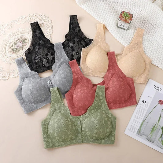 Front Open Button Nursing Flower Bra