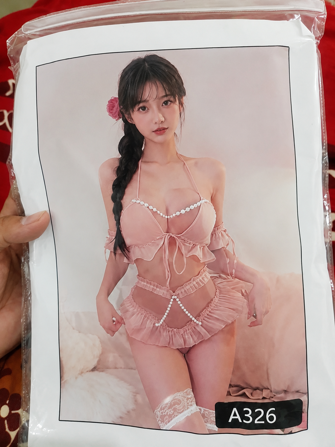 Pink Pearl Ruffle Nighty Costume Set For Women