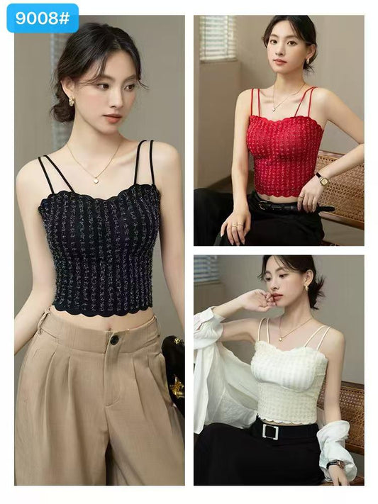 Shimmer Lace Strappy Camisole Top – Stylish Crop Cami