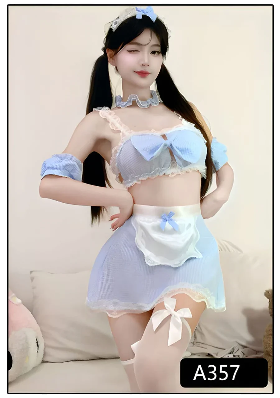 Blue Bow Ruffle Nighty Costume Set