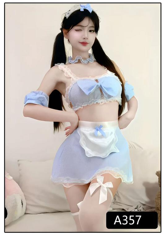 Blue Bow Ruffle Nighty Costume Set