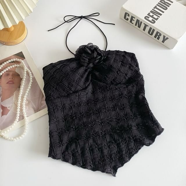 Sweet Flower Ruffle Neck Camisole Top