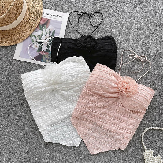 Sweet Flower Ruffle Neck Camisole Top