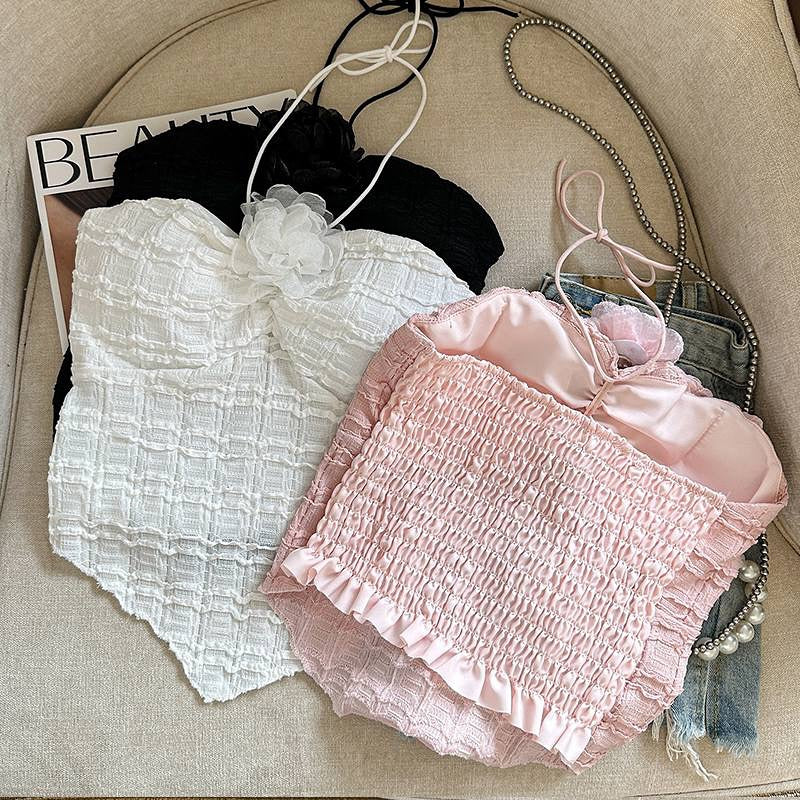 Sweet Flower Ruffle Neck Camisole Top
