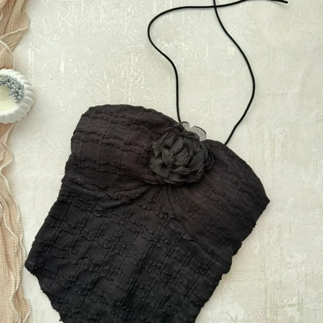 Sweet Flower Ruffle Neck Camisole Top