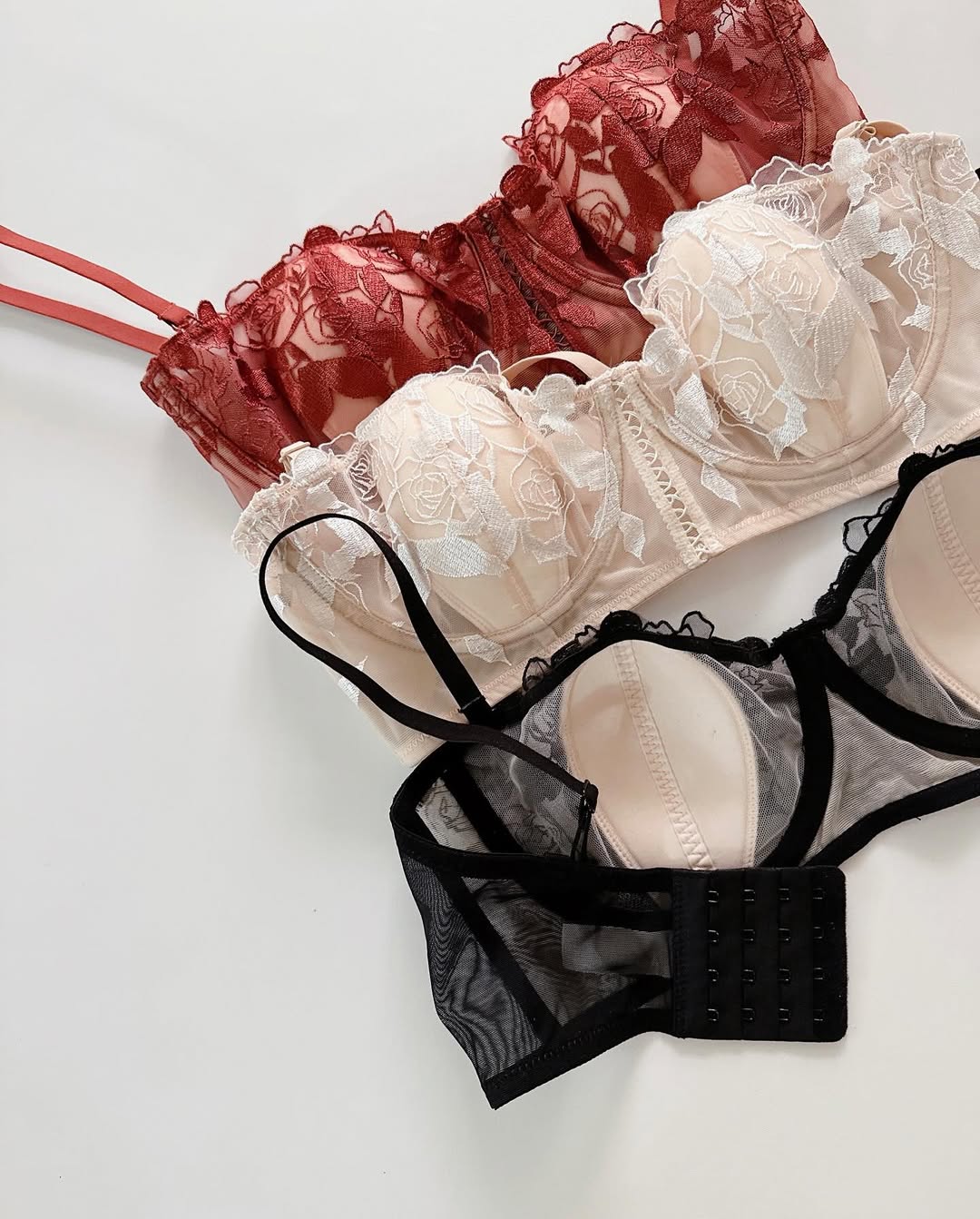 Non Paded Wired Floral Net See Through