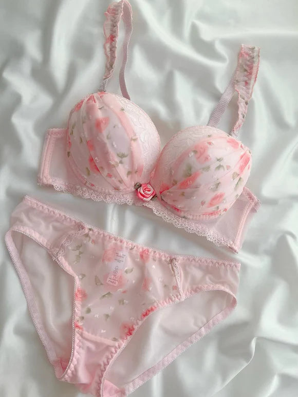 Sweet Flower Floral Comfort Pushup Bra Set