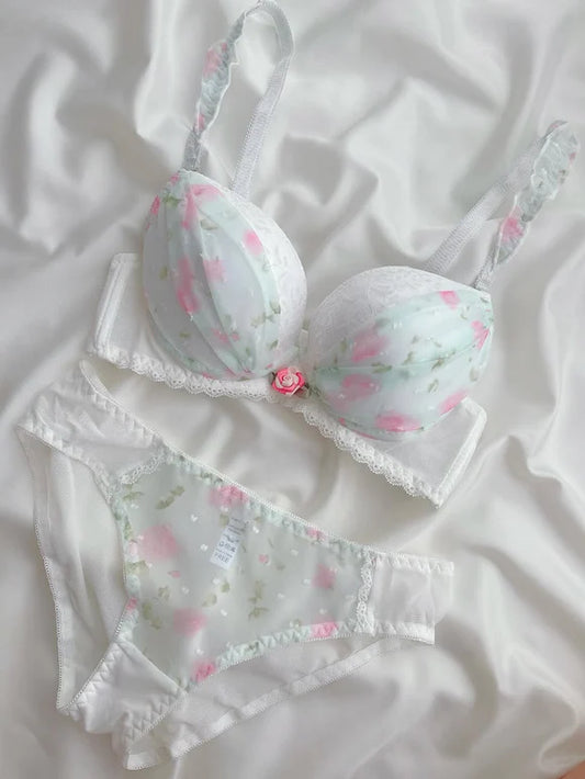 Sweet Flower Floral Comfort Pushup Bra Set