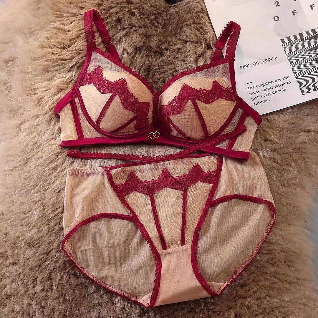 Paded Push-up Bra Set Embroidered Lace