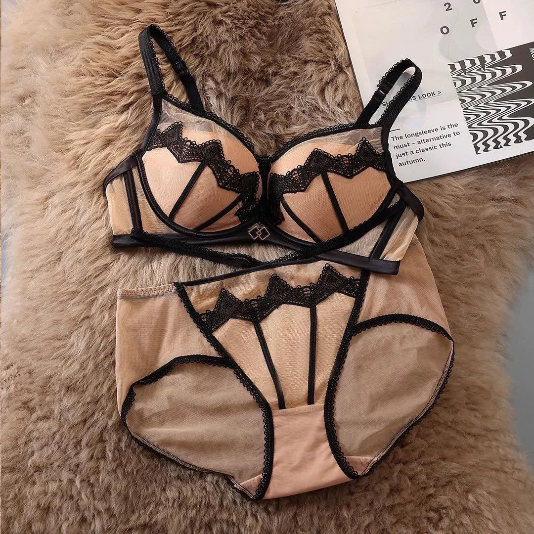 Paded Push-up Bra Set Embroidered Lace