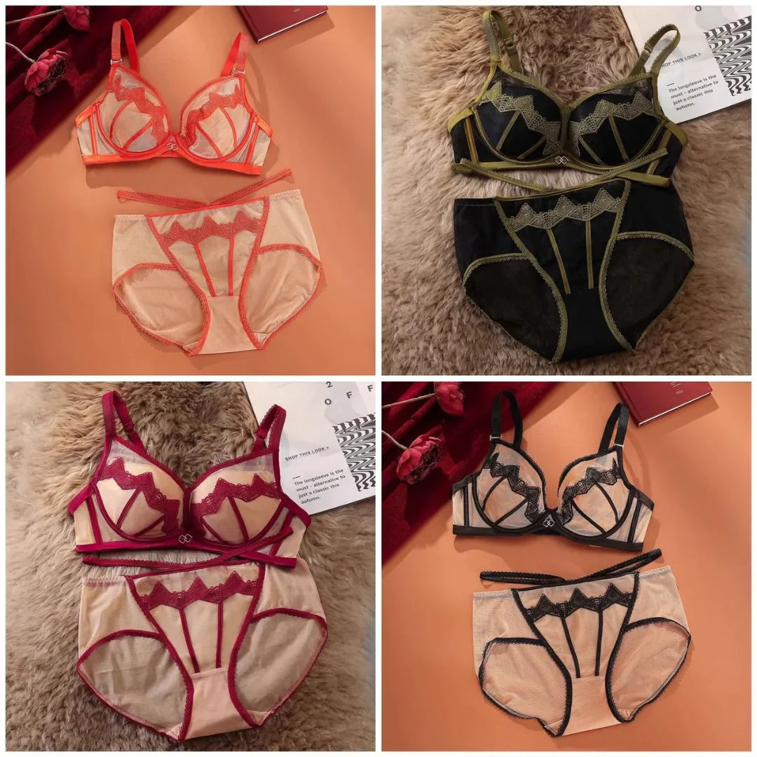 Paded Push-up Bra Set Embroidered Lace