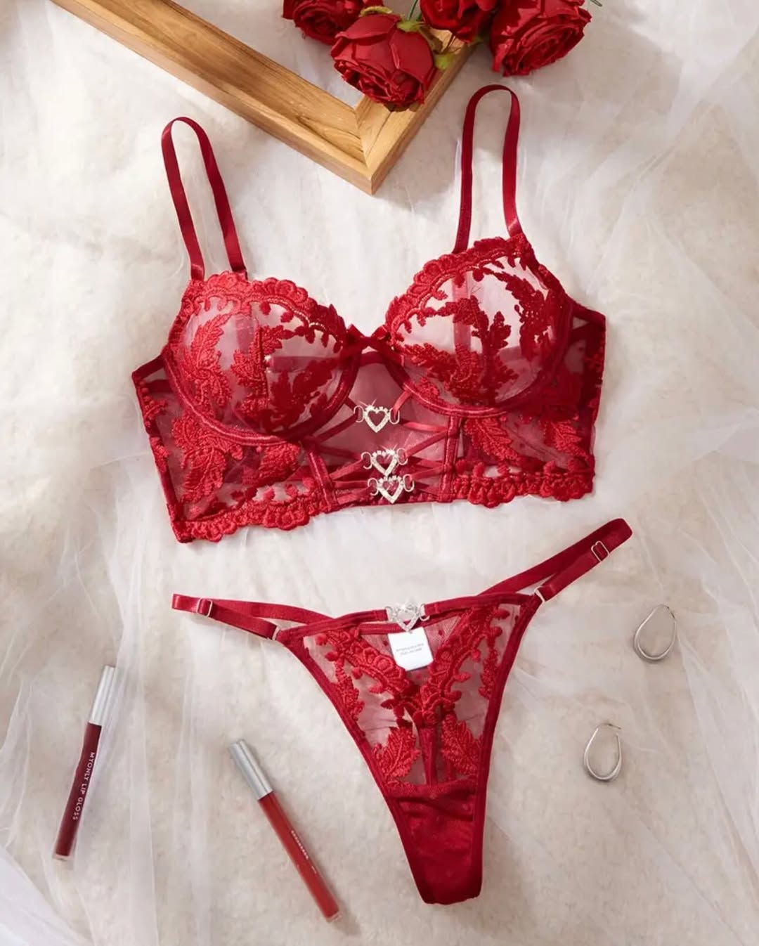 Baroque Floral Lace Crystal Heart Buckle Set
