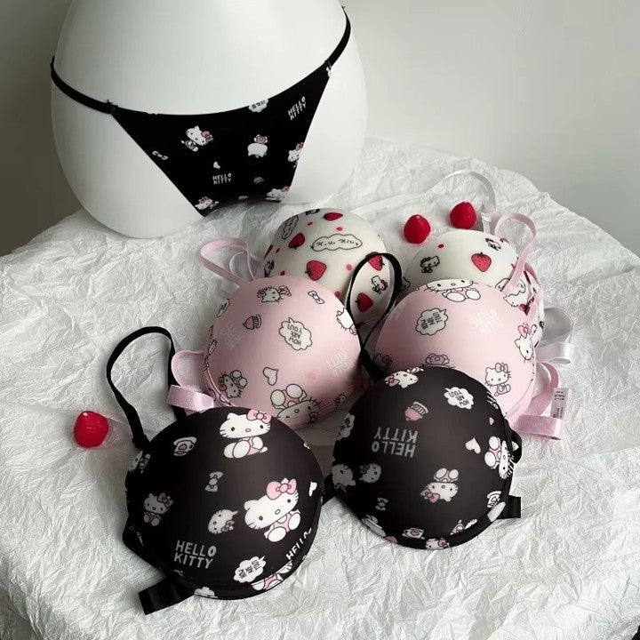 Hello Kitty High Quality Front Open 4 In 1 Push-up Print Adjustable Straps Bra Panty Set