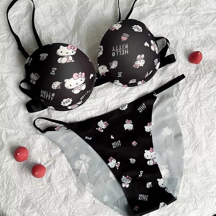 Hello Kitty High Quality Front Open 4 In 1 Push-up Print Adjustable Straps Bra Panty Set