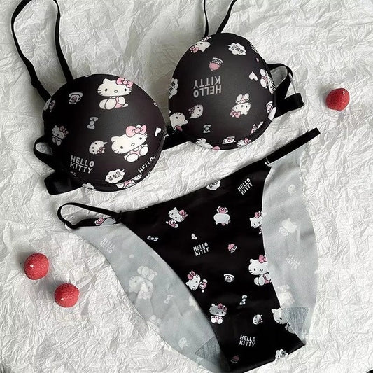 Hello Kitty High Quality Front Open 4 In 1 Push-up Print Adjustable Straps Bra Panty Set