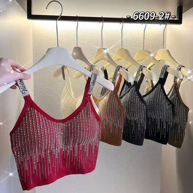 Rhinestone Strappy Camisole Top – Sparkle Crop Cami