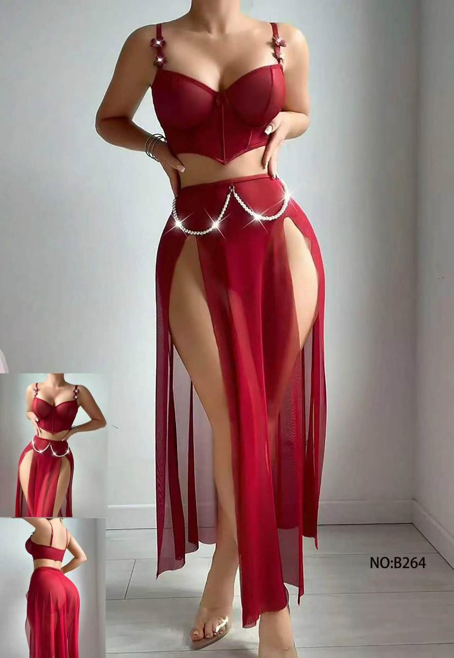 Sheer Mesh Corset & Split Lingerie