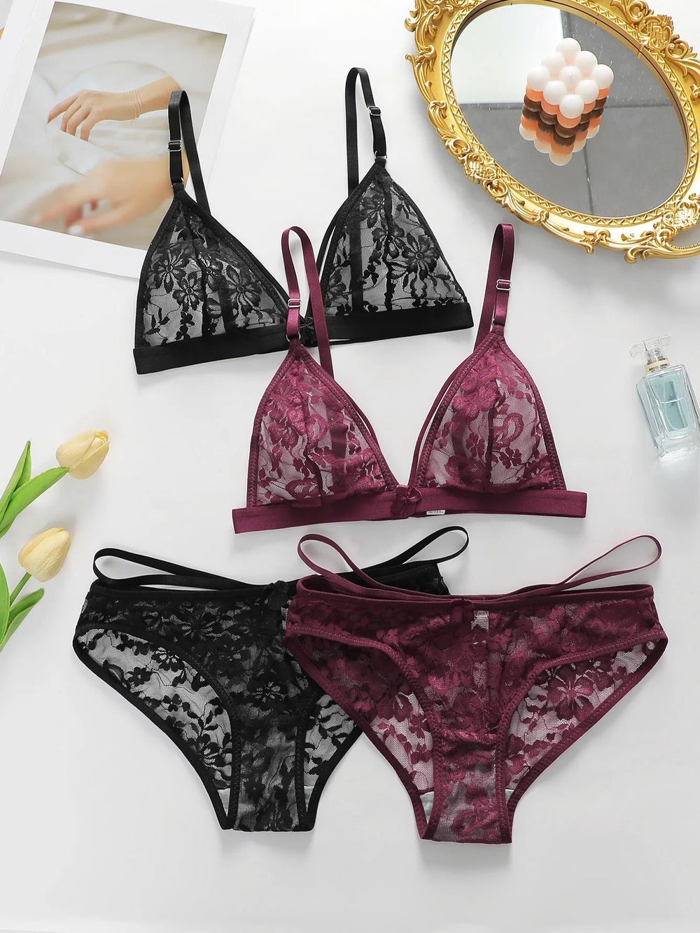 Ultra-thin Lace Flowers Floral non Padded  Set