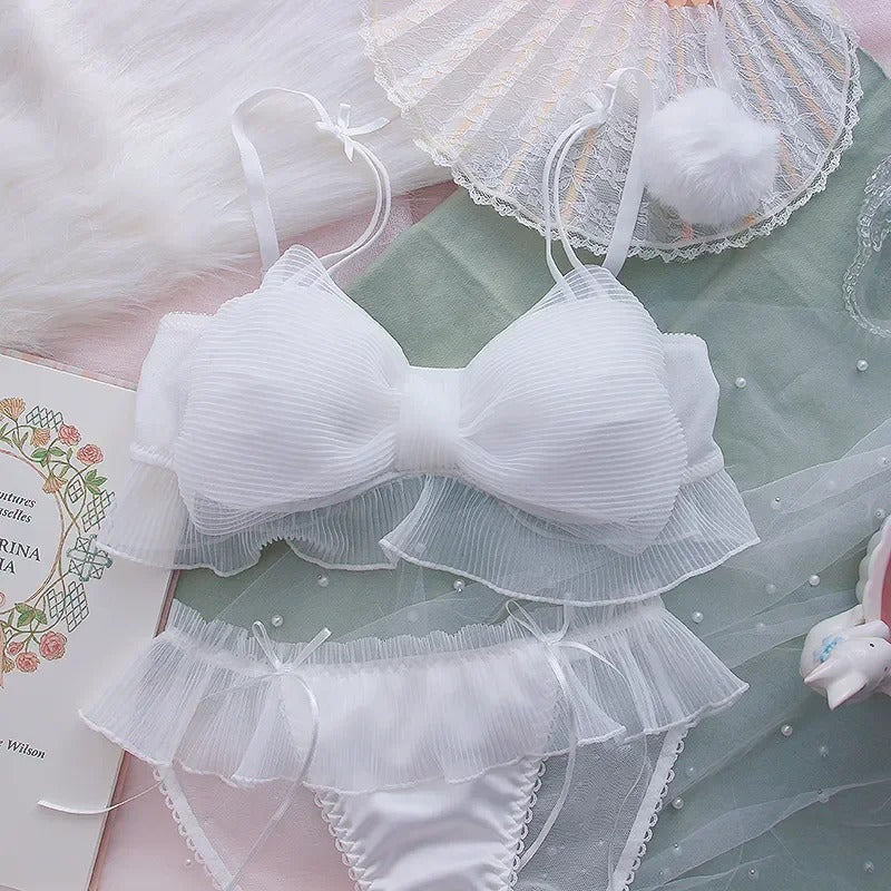 Cute Stylish Bow Style Padded Soft Bra Set