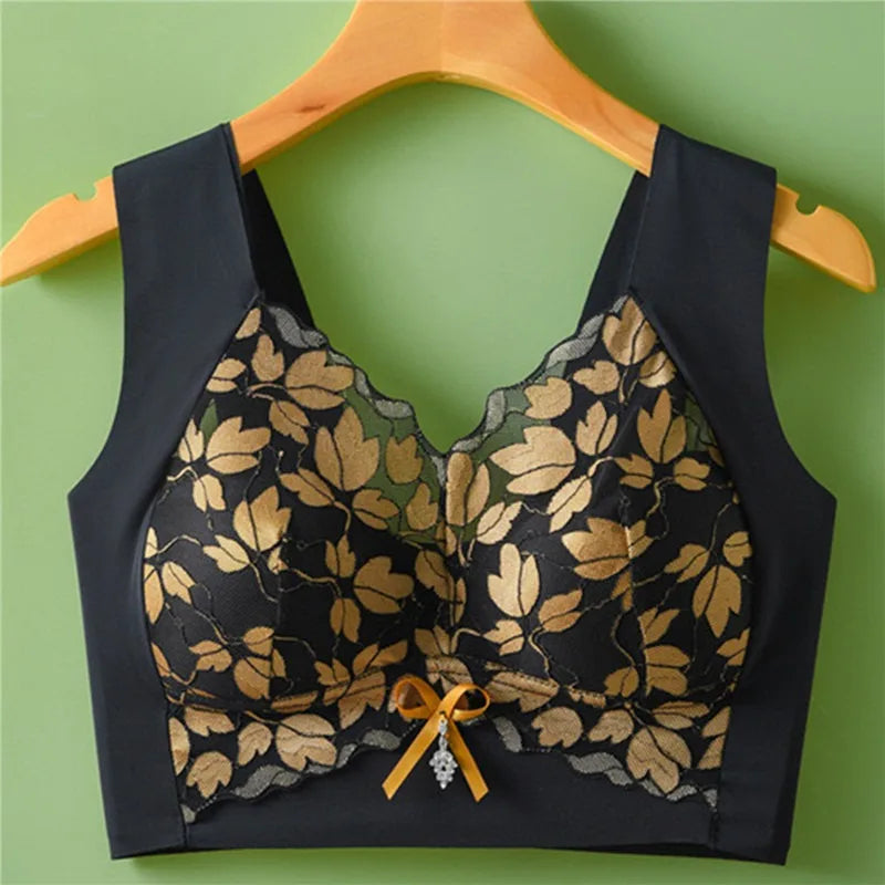 Leaf Print Anti-Sagging Bra