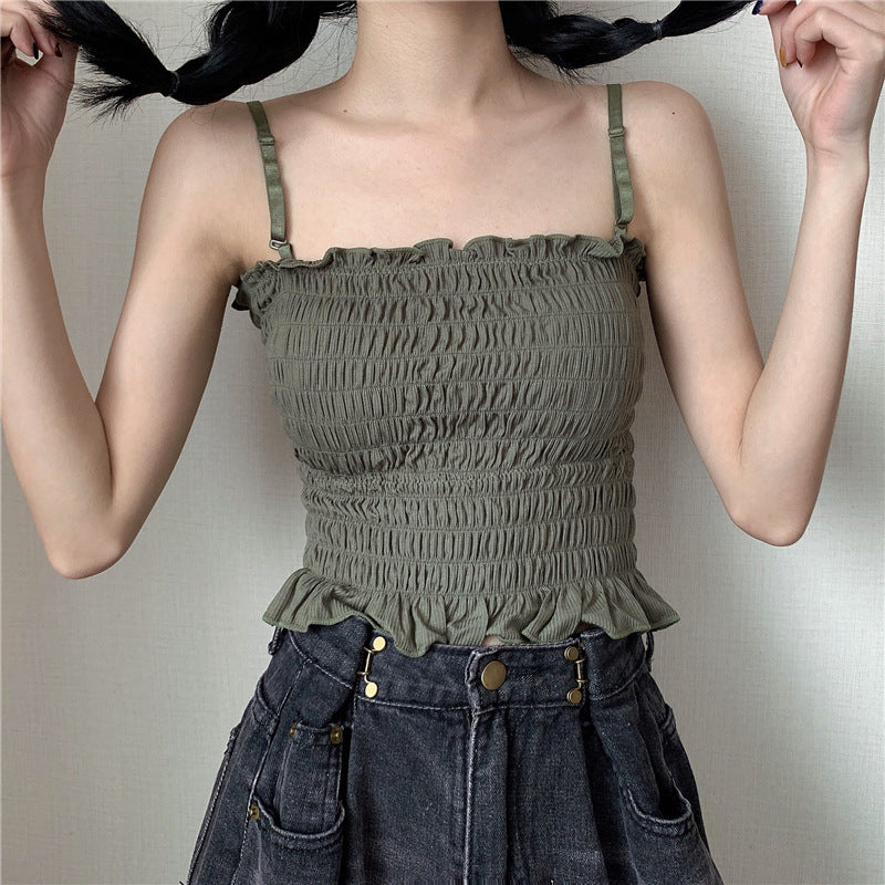 Women Pleated line Adjusted-strap Camisoles