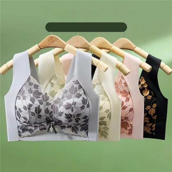 Leaf Print Anti-Sagging Bra