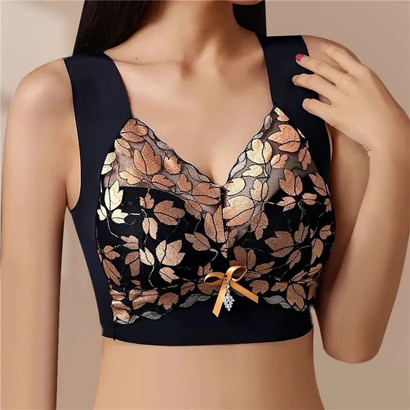 Leaf Print Anti-Sagging Bra