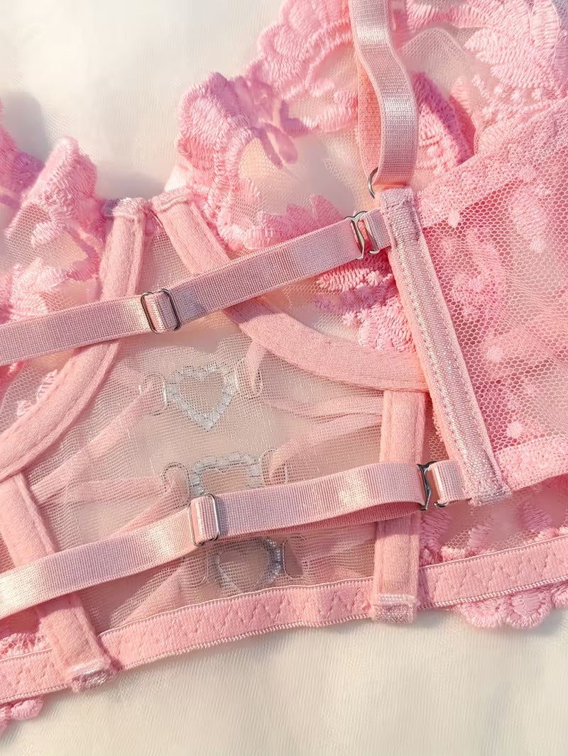 Baroque Floral Lace Crystal Heart Buckle Set