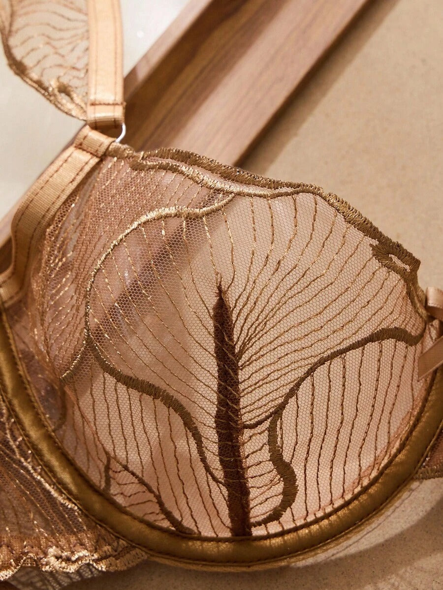 Leaf Embroidered Sheer Mesh Set