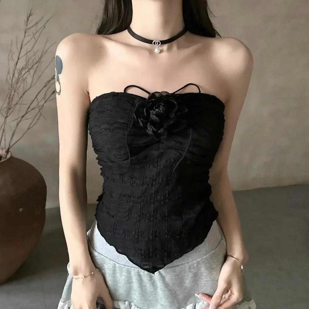 Crop Top Slim Fit Camisole Fashionable Flower Design