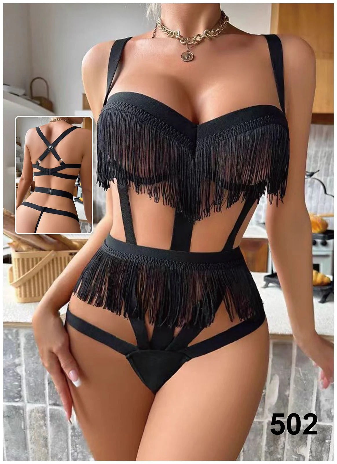Black Fringe Lingerie Set