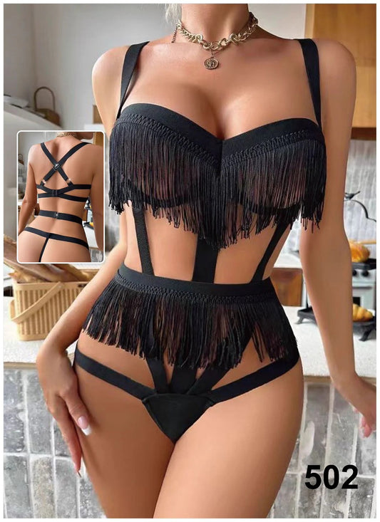 Black Fringe Lingerie Set